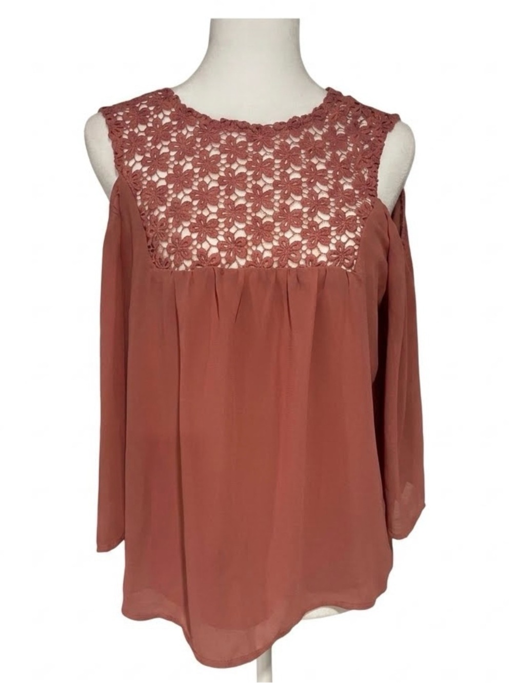 Love Culture Rust Boho Cold Shoulder Crochet Lace Top S